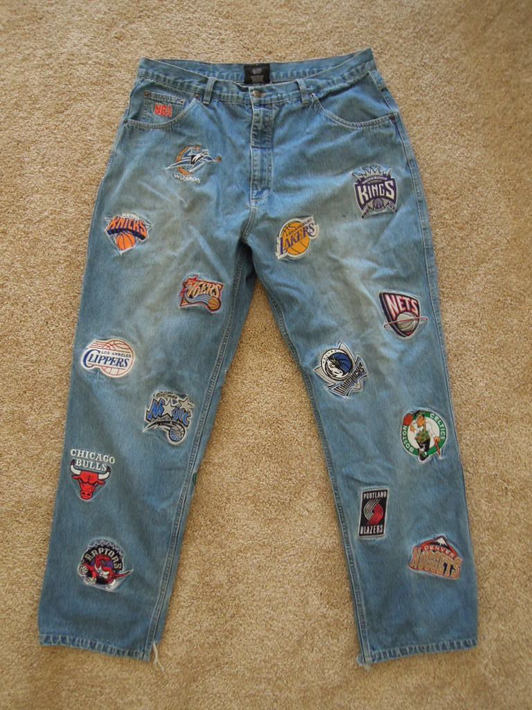 NBA Basketball Jeans With All The Teams Patches Sewn In USED