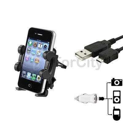 Data USB+Black Air Vent+White Mini Car Charger for Samsung Galaxy S 