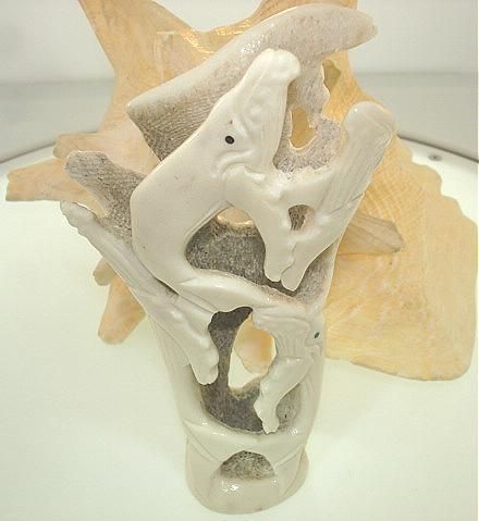 Genuine Hawaiian Humpback Whales Deer Antler Sculpture