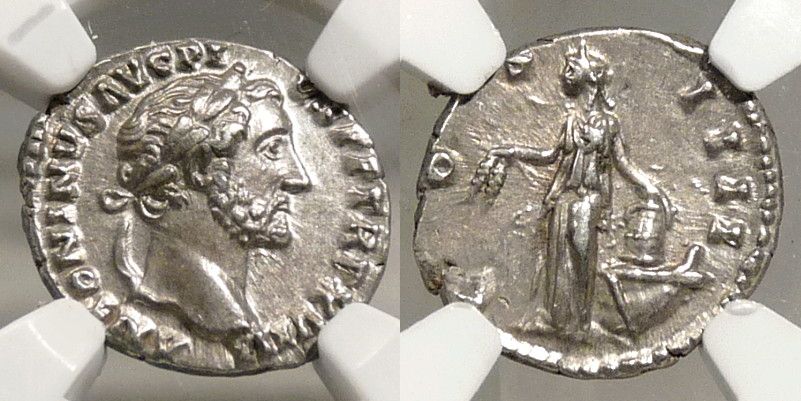 NGC Certified Choice AU Rome Antoninus Pius COS IIII Annona Silver 