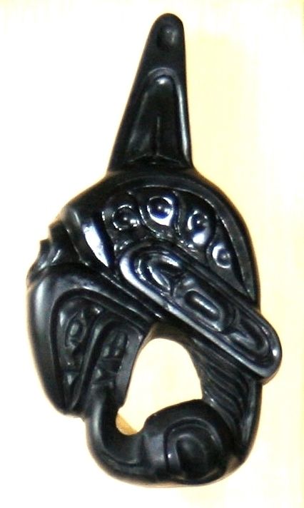 Argillite Blackfish Killerwhale on Yellow Cedar Plaque