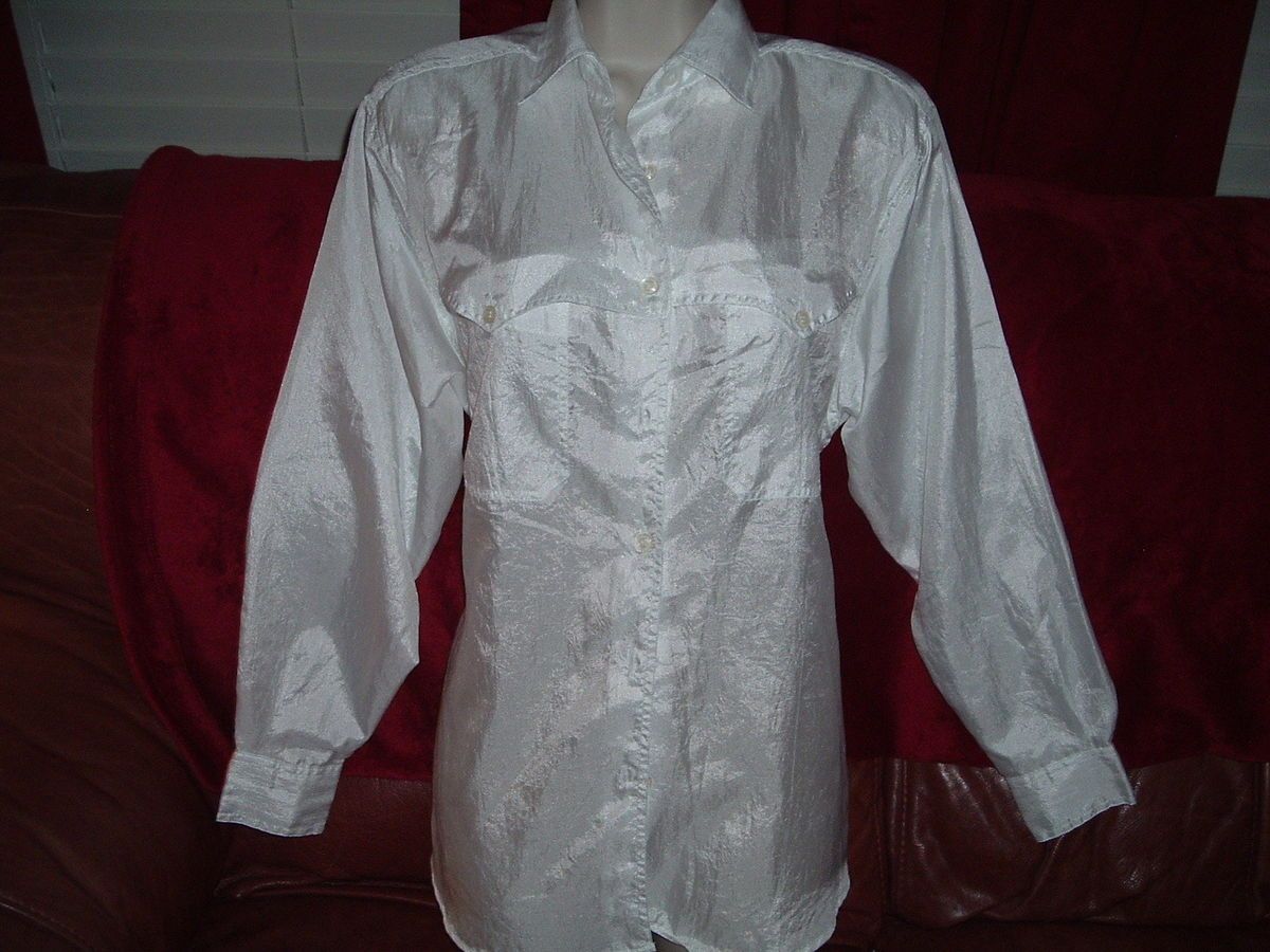 ASHLEIGH MORGAN WESTERN STYLE LONG SLEEVE WHITE BLOUSE SIZE S RUNS 