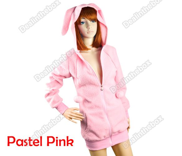 Cute Women Bunny E ars Warm Sherpa Hoodie Jacket Coat tops Outerwear