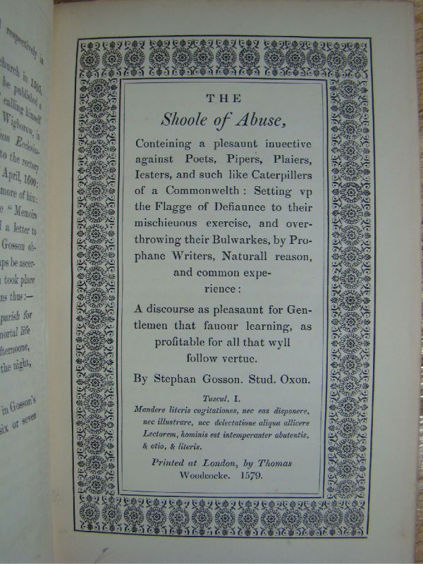 1841.School Of Abuse.Stephen Gosson + Apoloy For Actors Thomas Heywood 