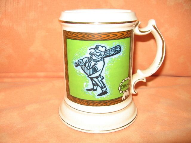 Vintage Mustache Mug Cup Coffee Baseball Champ Japan Ceramic Fathers 