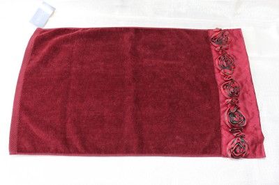 CROSCILL TARTAN ROSIE EMBELLISHED BATH TOWEL SET   BURGUNDY   3PC