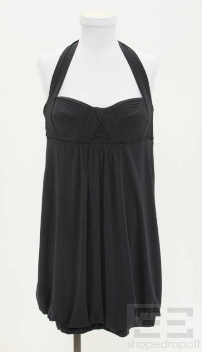 BCBG Max Azria Navy Blue Jersey Pleated Halter Dress Size M