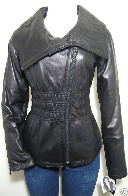 Baby Phat Elastic Waist Leather Jacket Coat Black Large