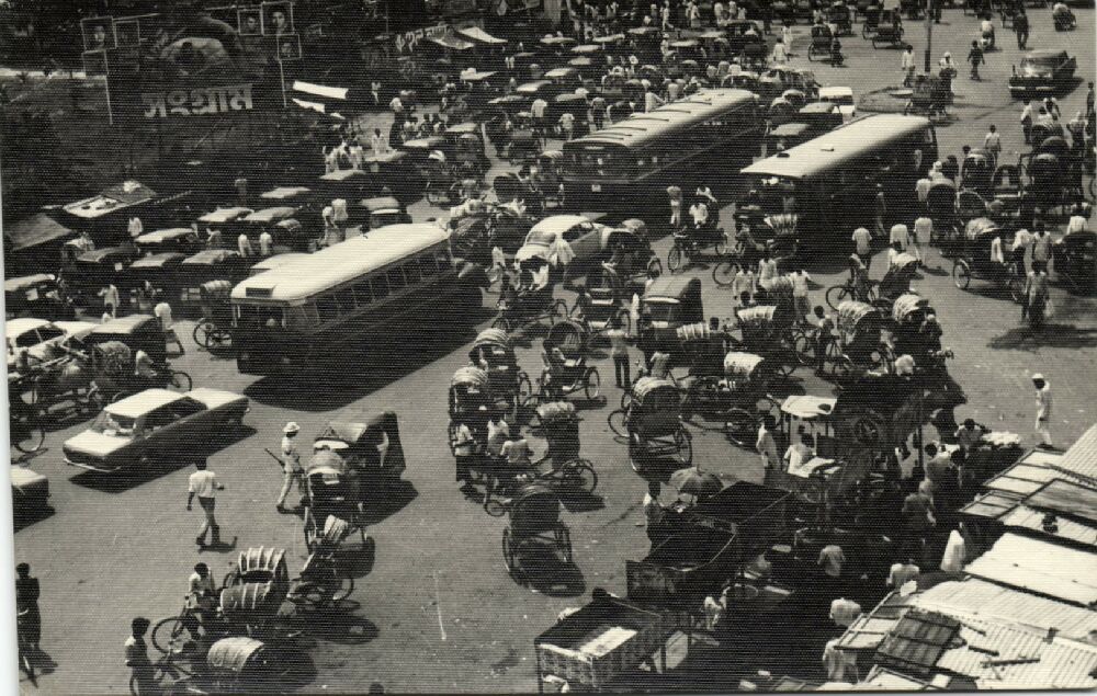 bangladesh, DHAKA, Steet Scene, Car Bus Rickshaw (1972) RPPC Stamp