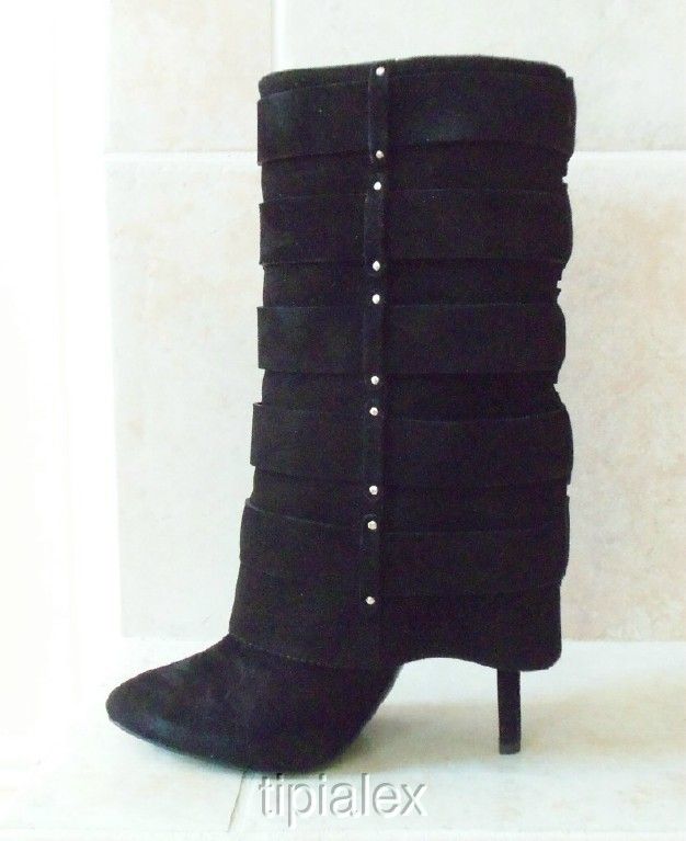 New Balmain by Giuseppe Zanotti Black Suede Runway Buckle Boots Sz 39 