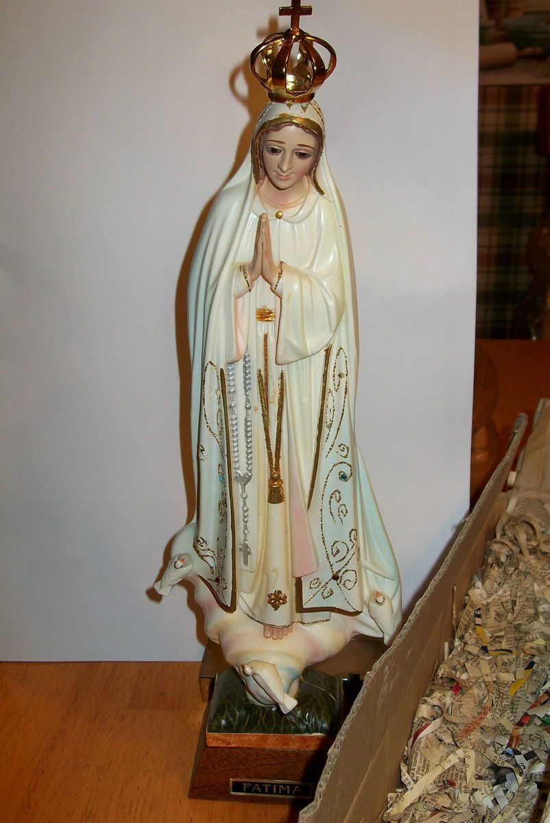 VTG CATHOLIC religion STATUE BLESSED VIRGIN MARY FATIMA w box CROWN 