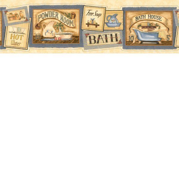 Vintage Bathroom Wooden Signs Wallpaper Border