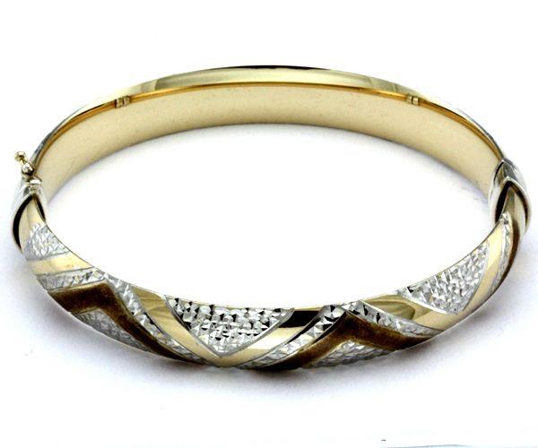 14k yellow gold and silver bangle bracelet with hidden clasp