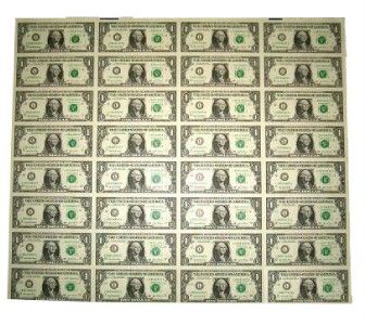 RARE 1981 Uncut Sheet 32 $1 Bills, UNC, s/ Bay Buchanan