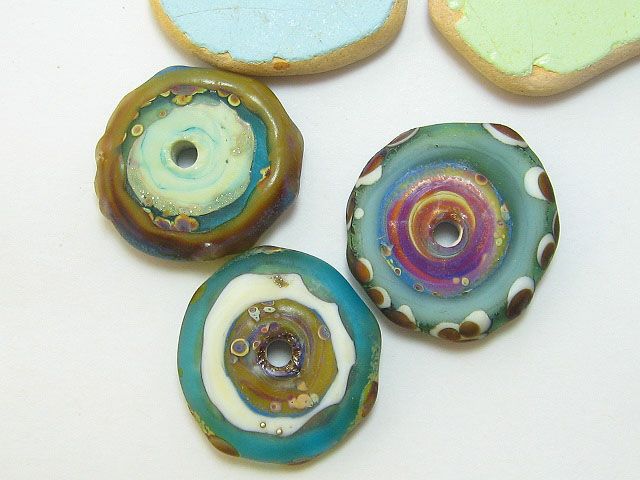 SPANKYS Handmade Lampwork Beads ANCIENT SEA ORGANIC DONUT TRIO