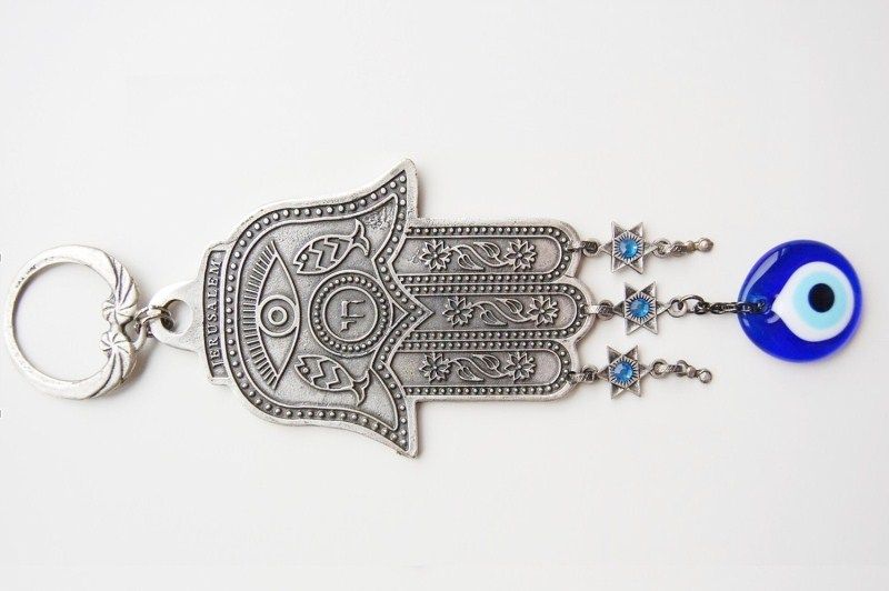   Hand Wall Hanging Amulet Handmade Turkish Silver Plated Evil Eye Bead
