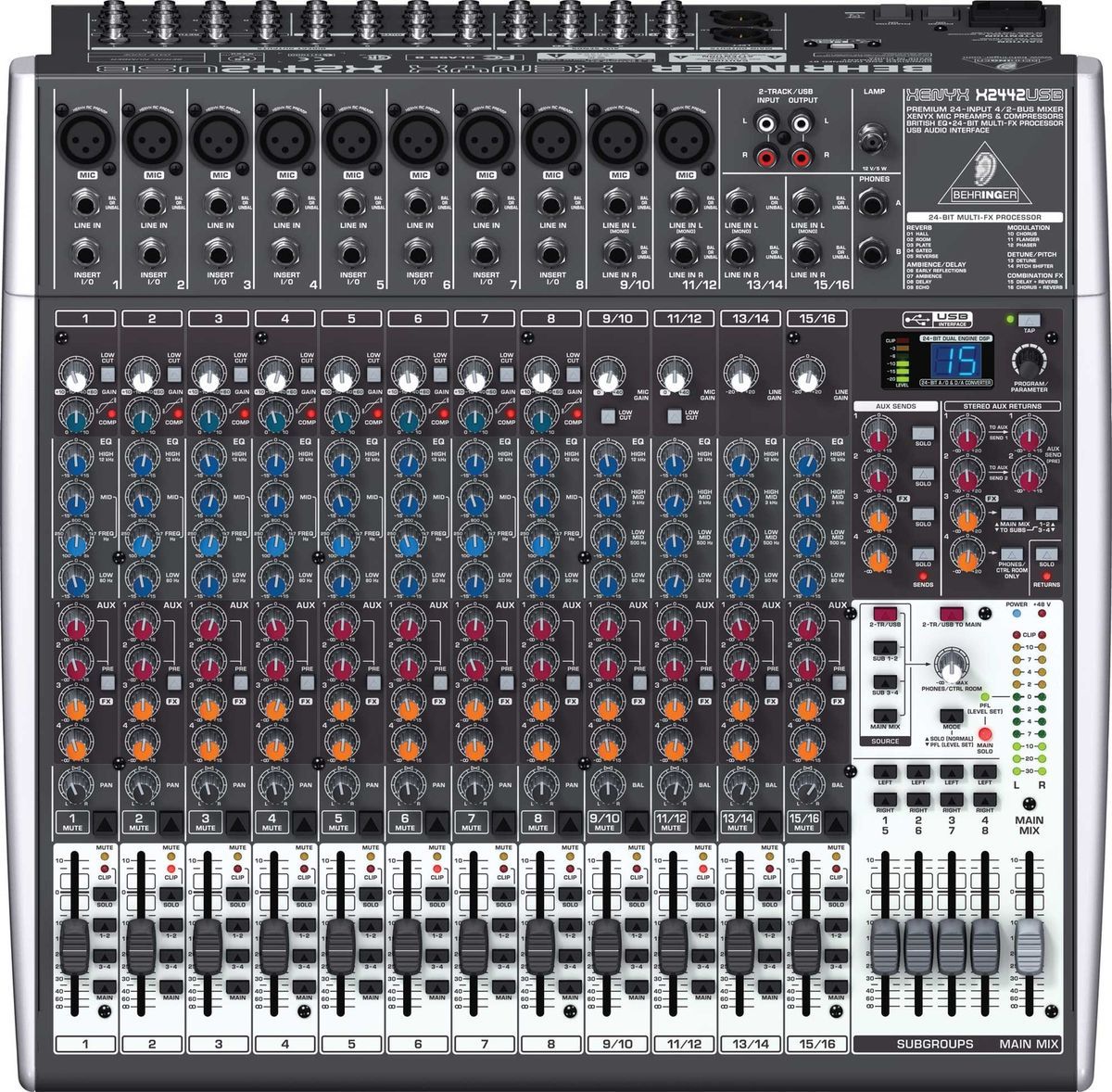 Behringer XENYX X2442USB Mixer 24 Input 4 2 Bus USB Software Multi FX 