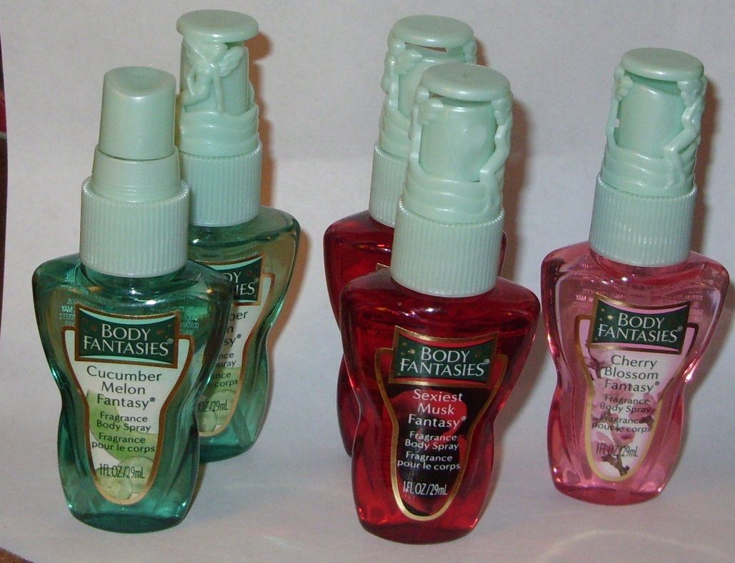 Lot of 5 Body Fantasies Perfume Spray Cucumber melon Musk Cherry 