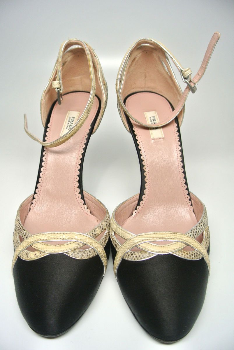 Prada Satin and Snakeskin Mary Janes with Rhinestone Heel Size 5