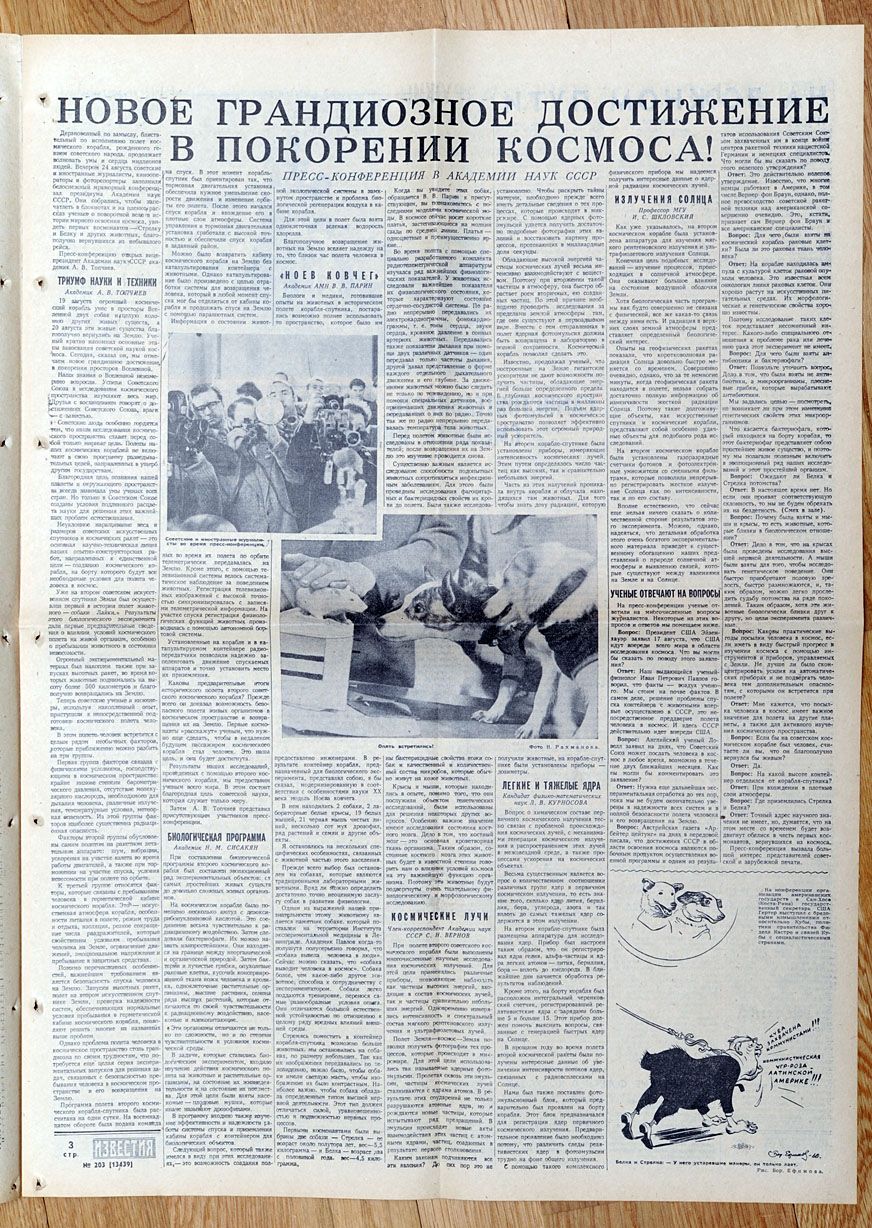 1960 Soviet Russia Belka Strelka Space Dogs Flight Vintage Newspaper 