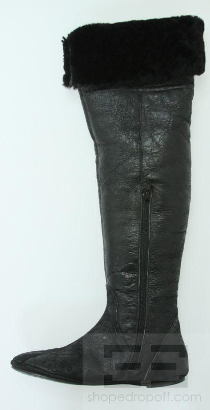 Bernardo Black Leather Shearling Over The Knee Flat Boots Size 8 5M 