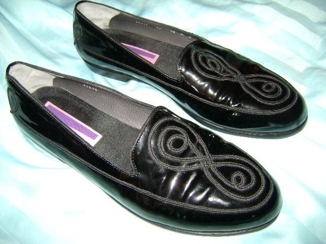 SUSAN BENNIS WARREN EDWARDS BLACK PATENT TUXEDO LOAFER SHOES 10 D 