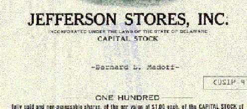   stock certificate issued to and signed by (ITASB) Bernard L. Madoff