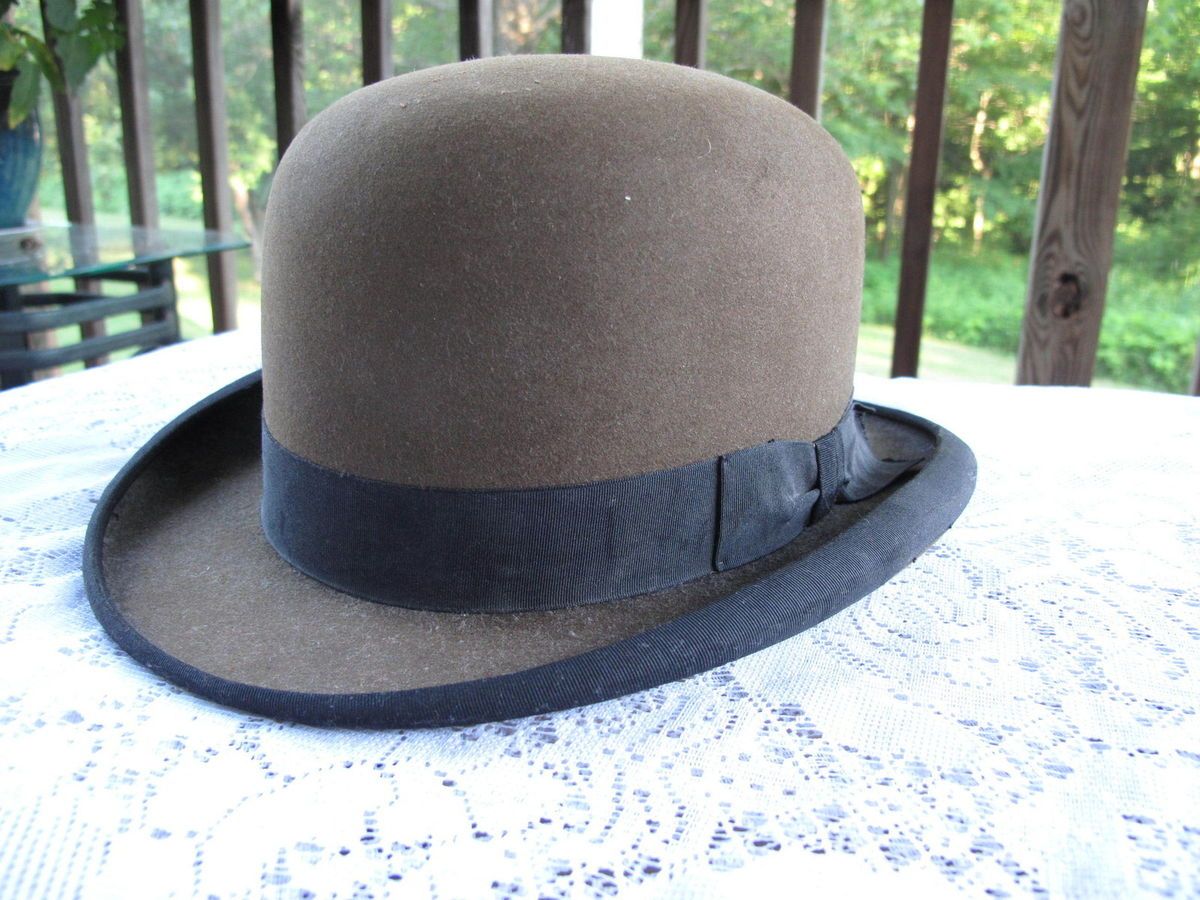 Antique Felt Derby Bowler Hat 7 1 8 Gray Brown Knox