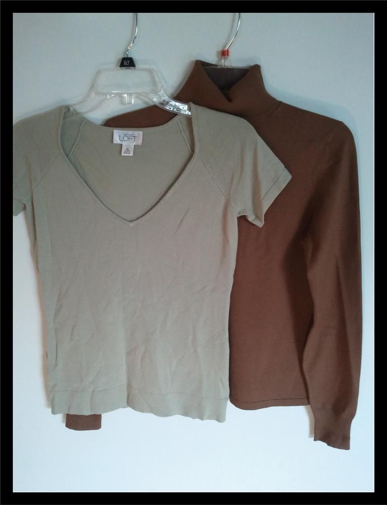 2pcs Lot Ann Taylor XS X Small sweaters Brown Mint Green v neck turtle 