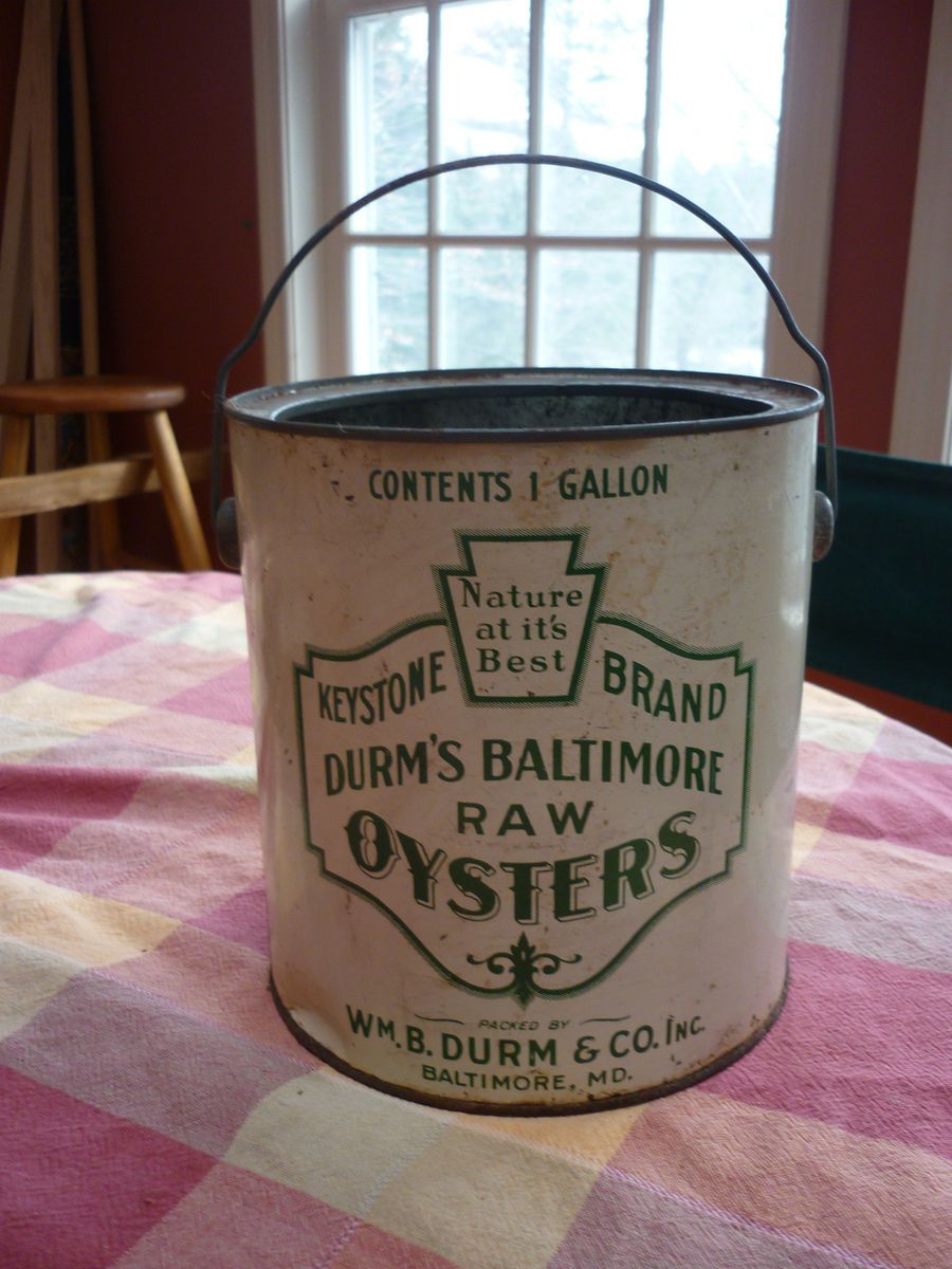 Maine farm find early Durm Keystone oyster one gallon tin can 