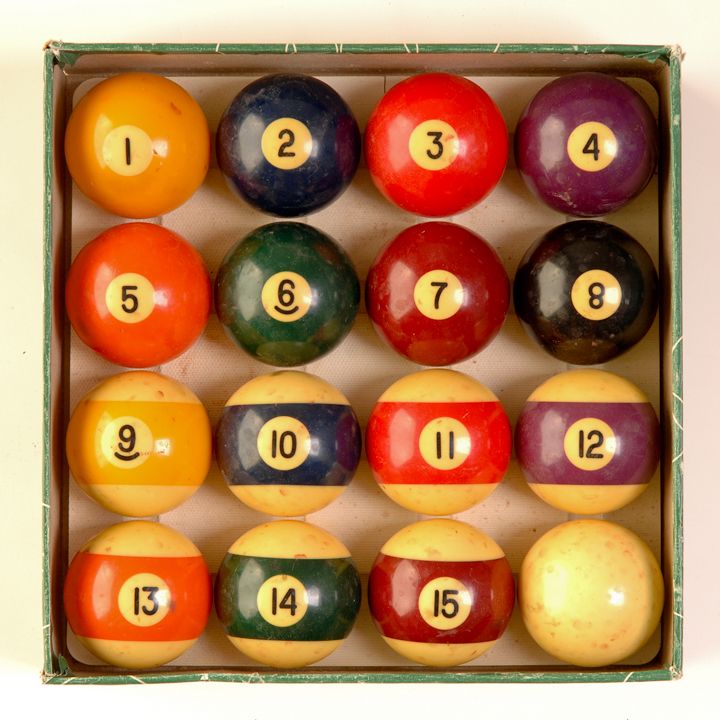 Antique Vintage Complete Billard Balls Set in Original Box Imported 