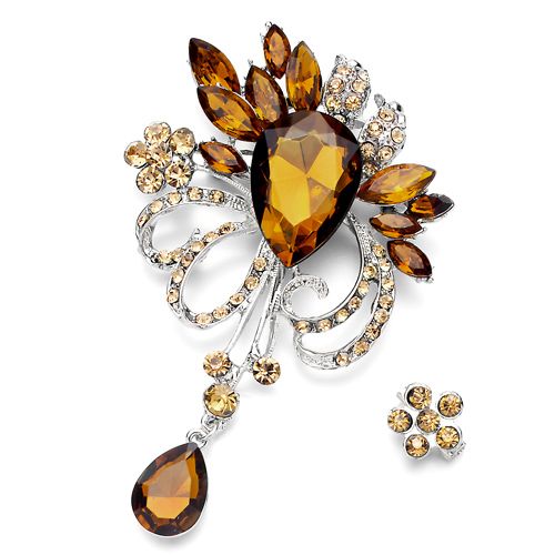 Pugster November Birthstone Topaz Crystal Floral Set Rhinestone Brooch 