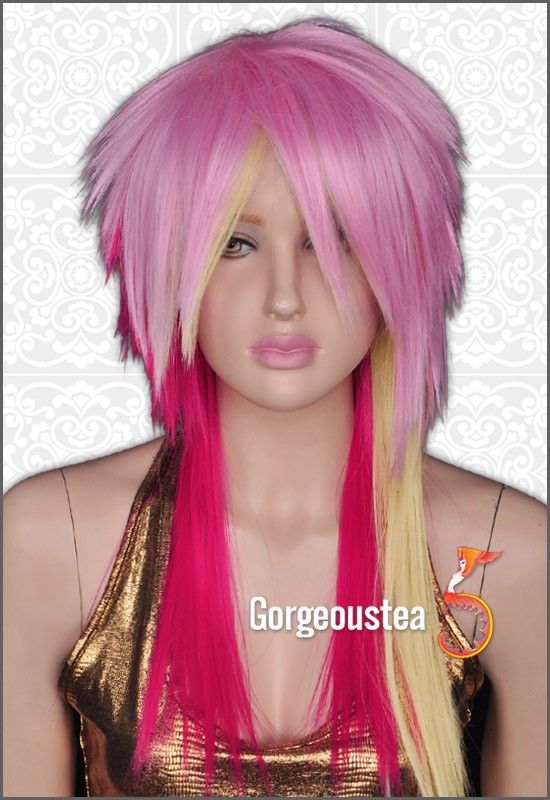 GW437 Red Blonde Mixed Chic Layer Psychobilly Long Wig