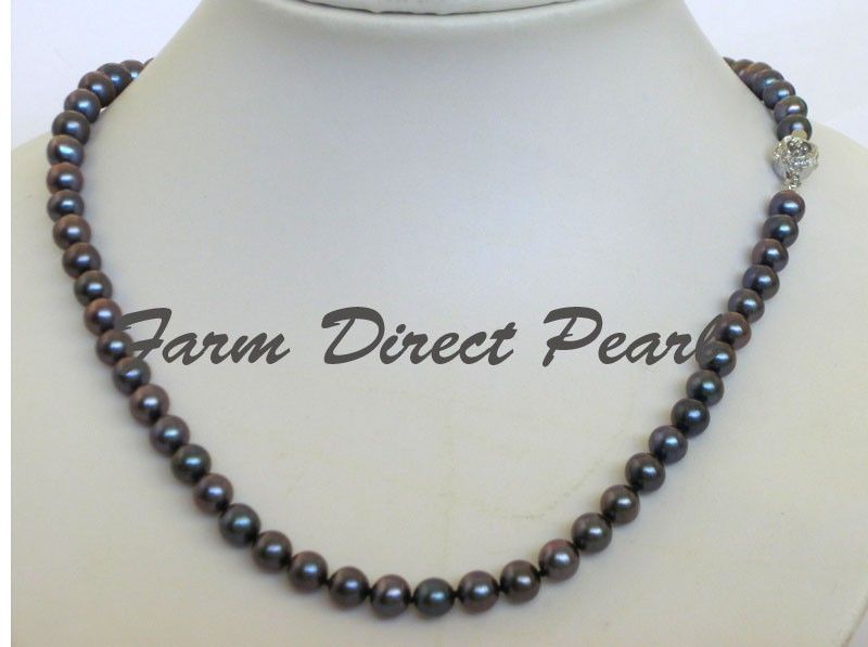 Cultured Freshwater 7 8mm Black Pearl Necklace 20 Long