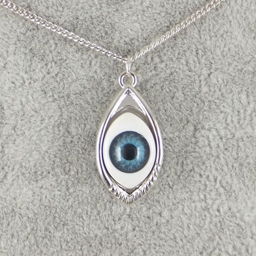   Gothic Punk Silver Tone Evil Blue Eye Chain Pendants Necklace