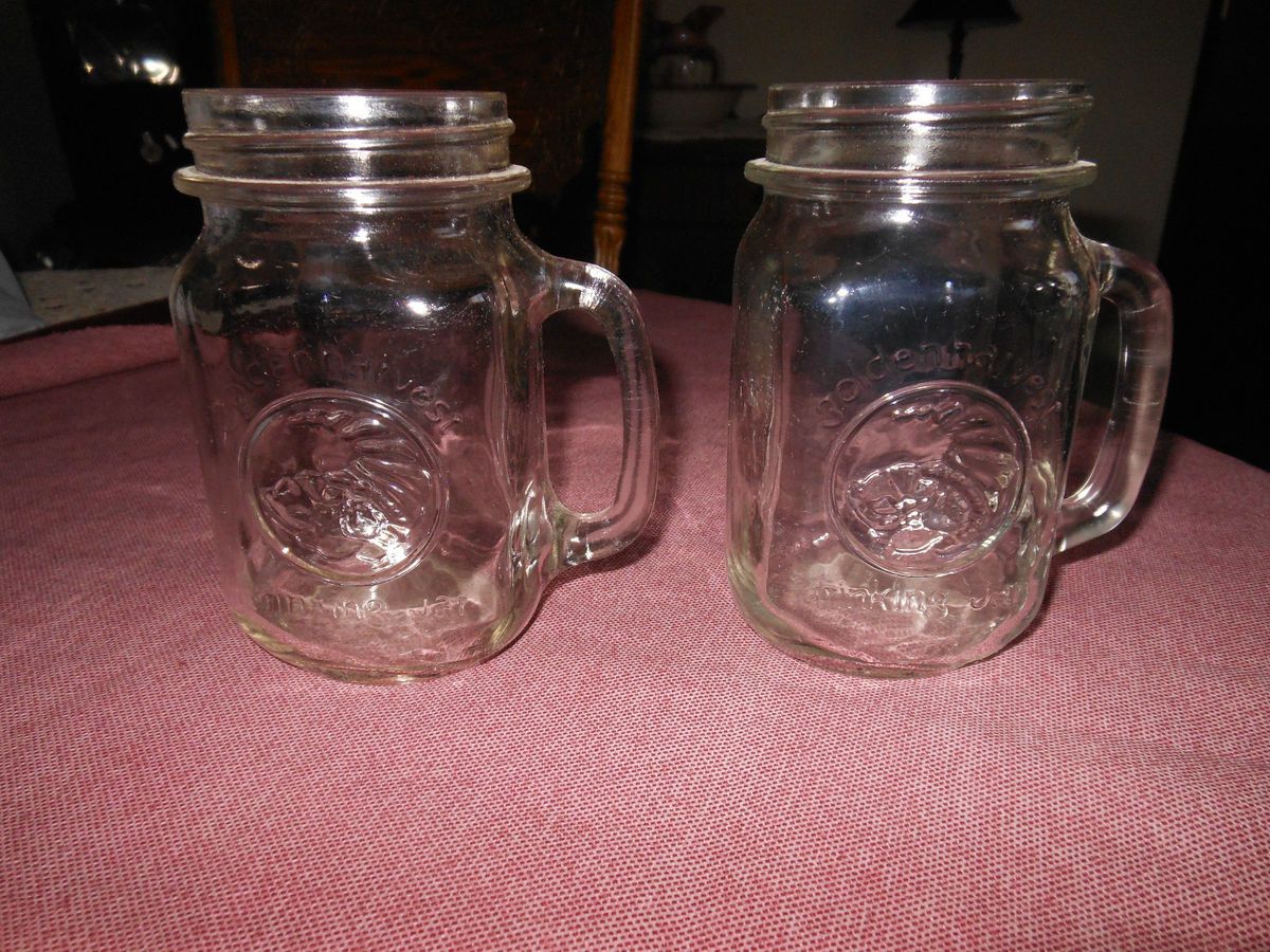 Set Of 2 Golden Harvest Drinking Canning Jar Mug Glass Small Mouth 14 