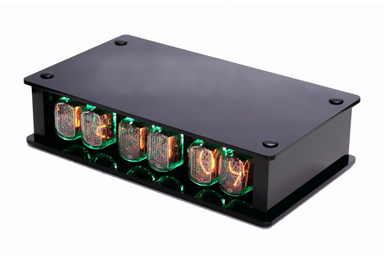 IN12 Tube Nixie Desk Clock Black RGB LED Mood Glow