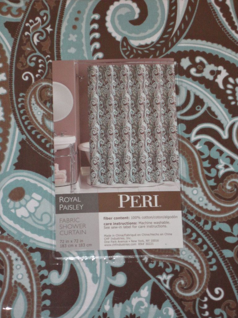 Peri Brown Blue Aqua Paisley Shower Curtain New