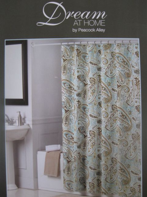 PEACOCK ALLEY PAISLEY blue brown tan beige Fabric Shower Curtain NEW