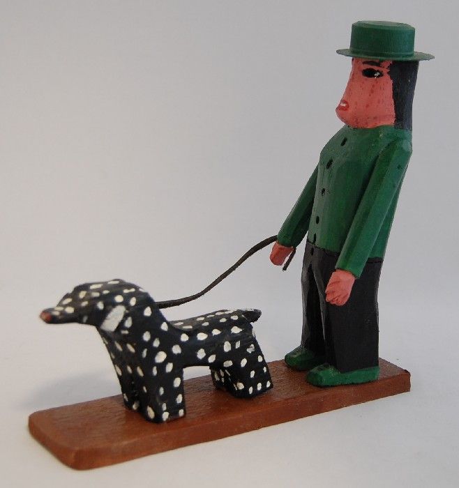 Bluteau Quebec Folk Art Primitive Carving Dog Walking