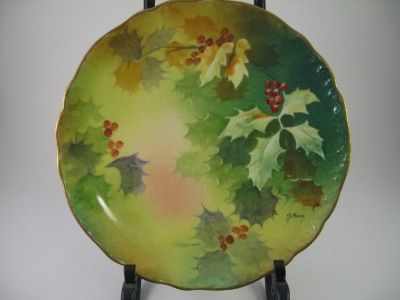 Antique Blakeman & Henderson Limoges Holly Hand Painted Signed 9 Gold 