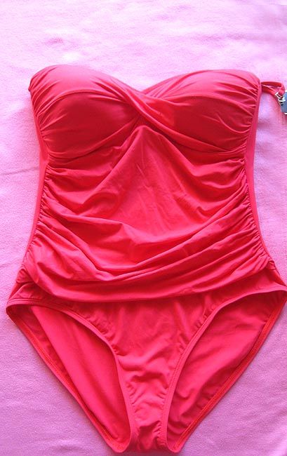 Red Bandeau Top Slimming One Piece Bathing Suit Swimsuit Swimwear Size 