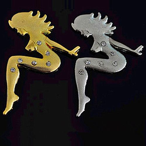 2pcs 3D Chrome Metal Rhinestone Beauty Girl Emblem Auto Decal Car 