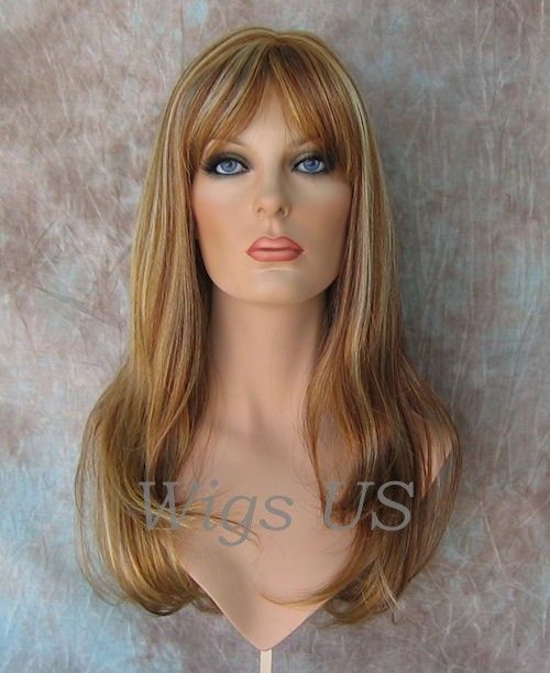   Brown Auburn Black Full Body Center Skin Part Full Bangs Wig