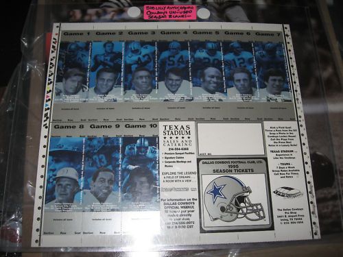 Bob Lilly Dallas Cowboys Signed Season Ticket Blank