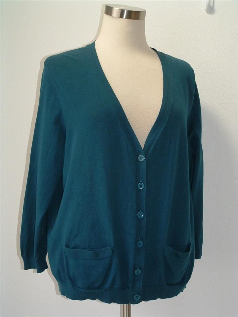 WOMENS GAP BLUE TEAL 3 4 SLEEVE V NECK CARDIGAN SWEATER SIZE EXTRA 