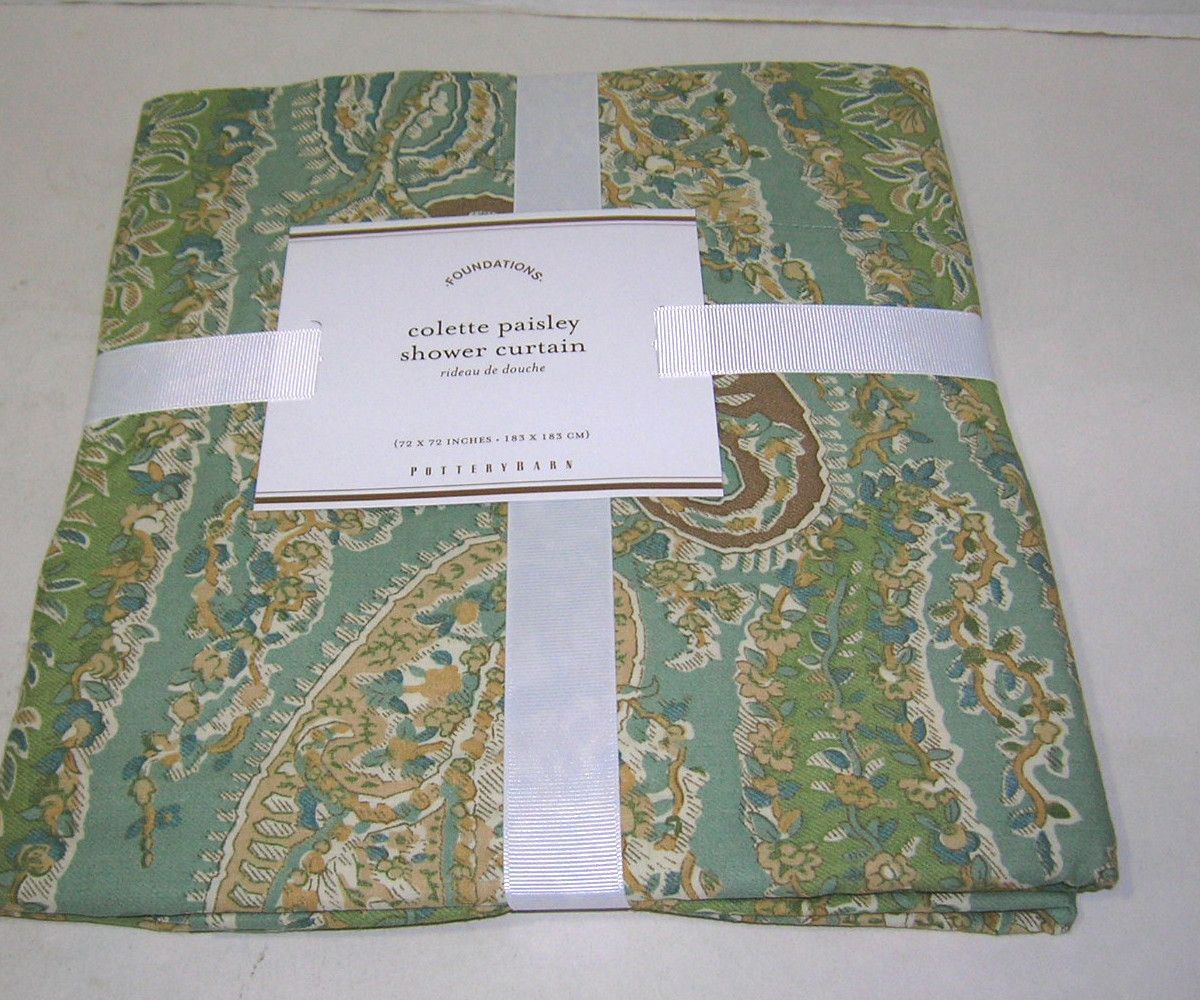 Pottery Barn Blue Green Colette Paisley Shower Curtain Brand New