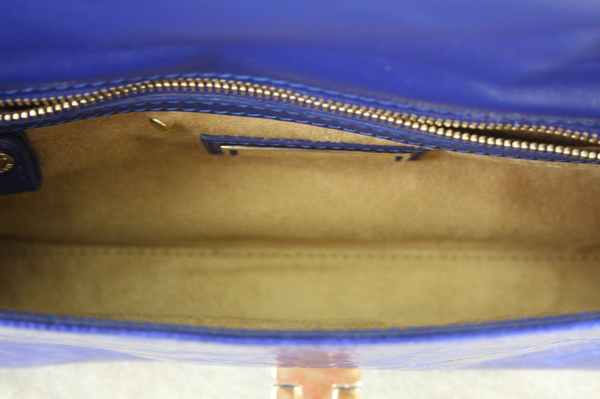 Jimmy Choo River Metallic Leather Baguette Blue Purse Bag Tote $1050 