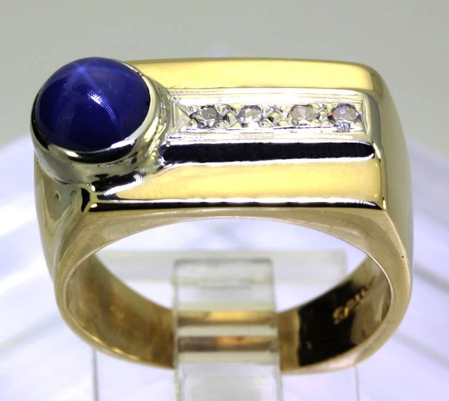 Mens 1 55ct Diamond Vintage Linde Lindy Blue Star Sapphire 14k 