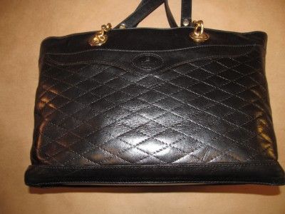 Bonia Vintage Black Leather Tote Shopper Carry All Chain Strap Purse 